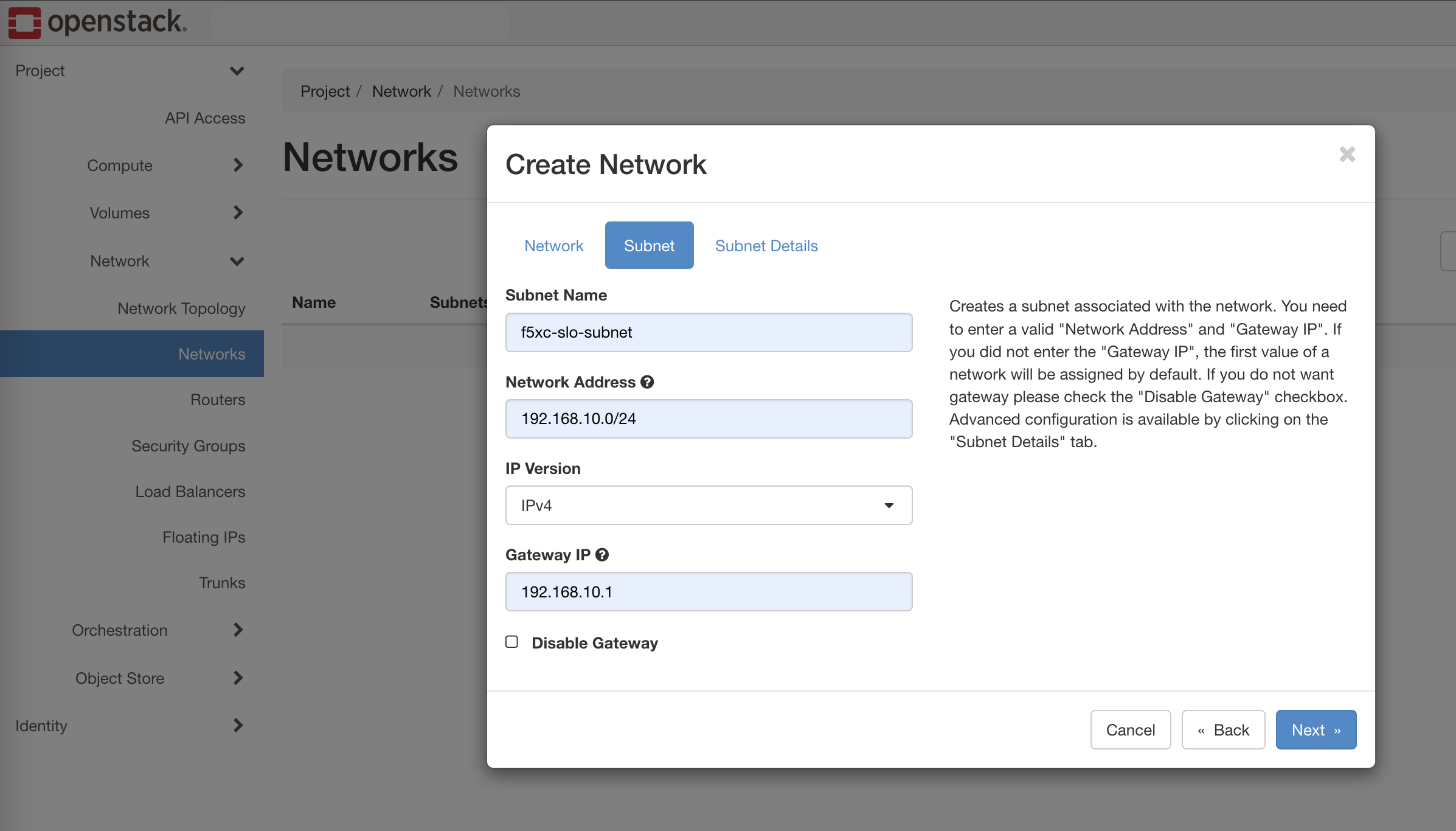 Figure: Add Subnet
